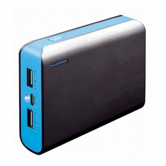 Powerbank 6000mAh Dual USB m/ lygte - Blå