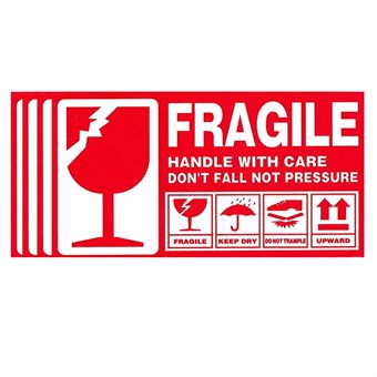 Fragile Handle With Care Forsendelseslabel - 5 x 9 cm x 500 Labels - 1 stk