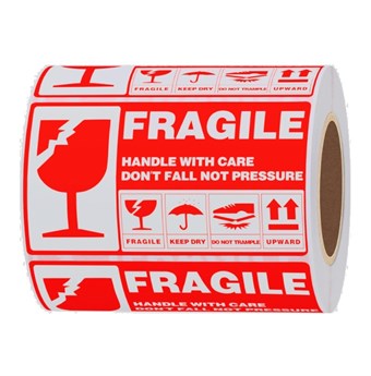 Fragile Handle With Care Forsendelseslabel - 7 x 14 cm x 300 Labels - 1 stk