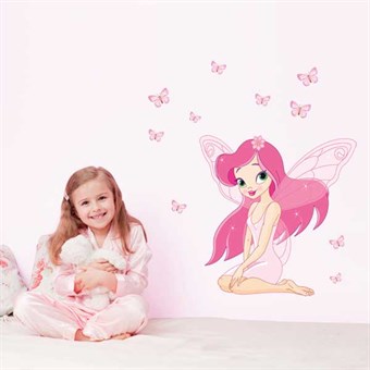 TipTop Wallstickers A Pink Girl with Wings Design PVC Decals Girls Boys Kids Room