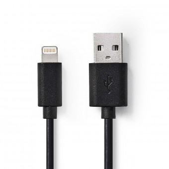 Lightning Kabel | USB 2.0 | Apple Lightning 8-pin | USB-A han | 480 Mbps | Nikkelplateret | 1.00 m | Runde | PVC | Sort | Plastikpose