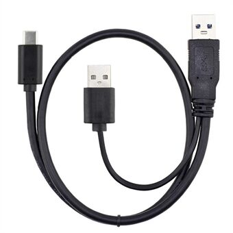 CY UC-125 USB Type-C til USB 3.0 Han & USB 2.0 Dual Power Data Y-kabel til bærbar og harddisk