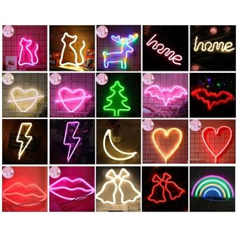 Neon skilt LED Neon lys USB/Batteridrevet Væglampe til soveværelse, hjem, bar, fest, festival, jule- og bryllup - Regnbueformet.