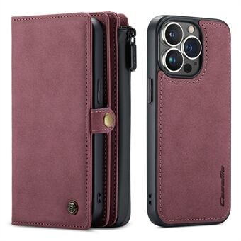 CASEME 018 Series Multi-Slot Design Mat Overflade Wallet Stand Læder 2-i-1 aftageligt telefoncover til iPhone 13 Pro - Vin Rød