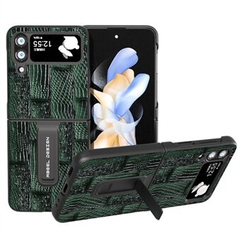 ABEEL til Samsung Galaxy Z Flip4 5G Mahjong Texture Anti-slip etui Ægte ko læder+PC Kickstand telefoncover