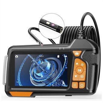 M40 5m Hard Wire 4,5" IPS-skærm Industriel Borescope 8mm 7-LED dobbeltlinse endoskopkamera - sort+orange