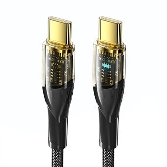 ESSAGER 2m USB-C ladekabel 100W hurtigopladning LED-lys Gennemsigtig Type-C 480Mbps datooverførsel flettet ledning