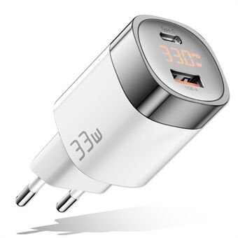 ESSAGER 33W Hurtigopladning GaN-strømadapter USB-A + Type-C Dual Port Oplader med Digital Display