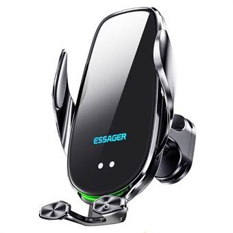 ESSAGER 15W Smart Car Trådløs oplader Køretøjstelefonmontering Oplader Air Vent Telefonholder med Ambient Light