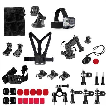 34-i-1 sportstilbehørssæt med brystbælte, hovedstrop, cykelholder til GoPro Hero 4/3+/3 Xiaomi Yi