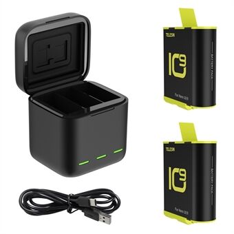 TELESIN GP-BNC-901 til GoPro Hero 9/10 3-slot batteri Quick Batterier Opbevaring Bæreboks med 2 batterier