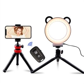 6 tommer tegneserie Panda Design USB Ring Fyld Lys 3 Modes Live Streaming Fotografi Lampe med Bluetooth fjernbetjening og 2 stativer