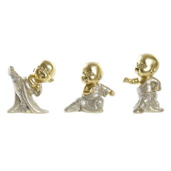 Dekorativ figur DKD Home Decor Champagne Gylden Harpiks Munk (8 x 5,5 x 9 cm) (3 enheder)