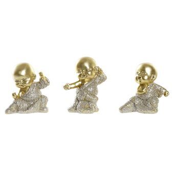 Dekorativ figur DKD Home Decor Champagne Gylden Harpiks Munk (7 x 4 x 8 cm) (3 enheder)