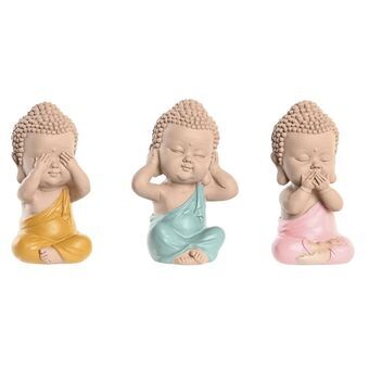 Dekorativ figur DKD Home Decor Blå Pink Buddha Gul Harpiks (7 x 5 x 10,5 cm) (5,5 x 5 x 10,5 cm) (3 enheder)