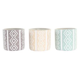 Urtepotte DKD Home Decor Brun Cement Grøn Gul Ikat (14 x 14 x 13 cm) (3 enheder)