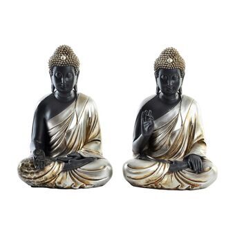 Dekorativ figur DKD Home Decor Sølvfarvet Sort Buddha Harpiks Orientalsk (20,5 x 16,5 x 30 cm) (2 enheder)