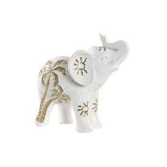 Dekorativ figur DKD Home Decor Elefant Gylden Hvid Harpiks Tropisk (15 x 8 x 15 cm)