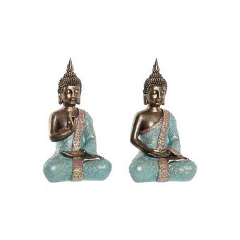 Dekorativ figur DKD Home Decor Buddha Grøn Harpiks Orientalsk (13,8 x 10,3 x 24,3 cm) (2 enheder)