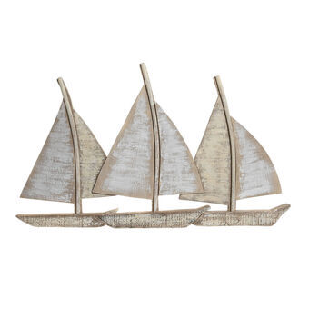 Vægdekoration DKD Home Decor Ældet overflade Yachts Beige Fyrretræ Træ MDF Middelhavet (67 x 2,5 x 40 cm)