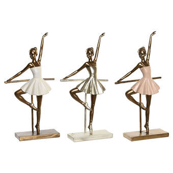 Dekorativ figur DKD Home Decor Pink Gylden Hvid Harpiks Ballet ballerina Romantisk (17 x 7,5 x 33 cm) (3 enheder)