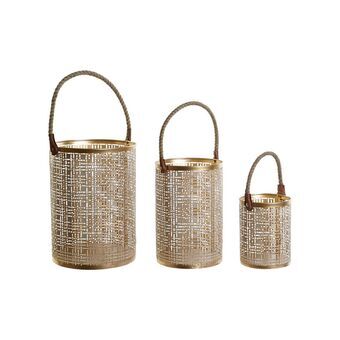 Set med dækkeservietter DKD Home Decor Hvid Gylden Jute Metal 25 x 25 x 35 cm (3 enheder)