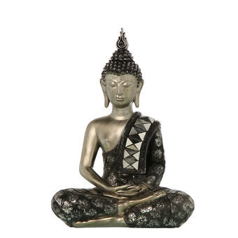 Dekorativ figur Alexandra House Living Sort Sølvfarvet Plastik Buddha 15 x 26 x 36 cm