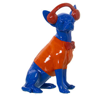 Dekorativ figur Alexandra House Living Blå Orange Plastik Hund Hovedtelefoner 14 x 26 x 18 cm