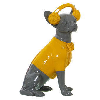 Dekorativ figur Alexandra House Living Gul Grå Plastik Hund Hovedtelefoner 14 x 26 x 19 cm