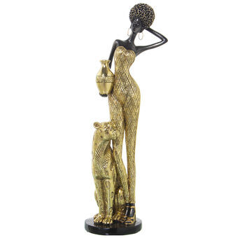 Dekorativ figur Alexandra House Living Gylden Plastik Afrikansk kvinde Panter 11 x 13 x 38 cm