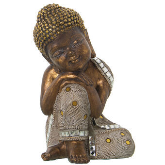 Dekorativ figur Alexandra House Living Hvid Gylden Plastik Buddha 15 x 16 x 24 cm