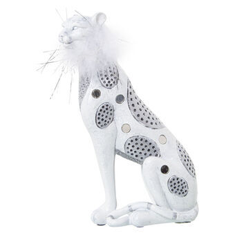 Dekorativ figur Alexandra House Living Hvid Sølvfarvet Plastik Leopard 12 x 15 x 27 cm