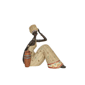 Dekorativ figur Romimex Multifarvet Harpiks Afrikansk kvinde Vase 20 x 20 x 11 cm