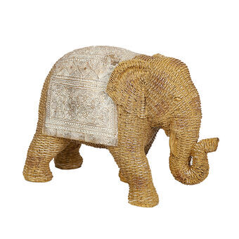 Dekorativ figur Romimex Beige Spanskrør Polyesterharpisk Elefant 29 x 20 x 12 cm