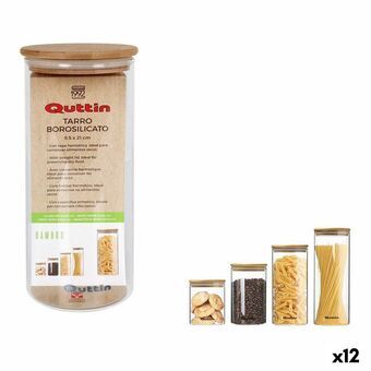 Beholder Quttin Bamboo Borosilikatglas Silikone 1,25 L 10,2 x 22,8 cm (12 enheder) (9,5 x 21 cm)