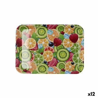 Morgenmadsbakke Quid Habitat Multifarvet Plastik 28 x 20 x 1,5 cm Med håndtag Frugter (12 enheder)