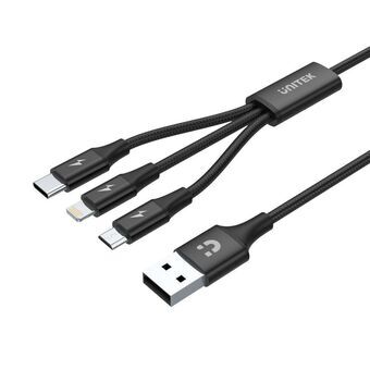 USB-kabel til Micro USB, USB-C og Telefon Unitek C14049BK Sort 1,2 m