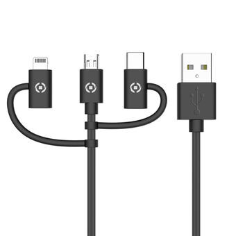 USB-kabel til Micro USB og USB C Celly USB3IN1BK Sort 1 m