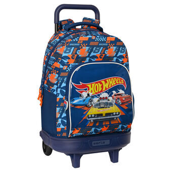 Skolerygsæk med Hjul Hot Wheels Speed Club Orange Marineblå 33 X 45 X 22 cm