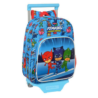 Skolerygsæk med Hjul PJ Masks Blå 26 x 34 x 11 cm