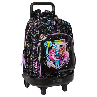 Skolerygsæk med Hjul Monster High Sort 33 x 45 x 22 cm