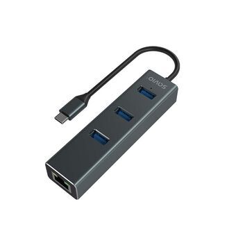 4-Port USB-C Hub Savio AK-57 Ethernet (RJ-45) Grå