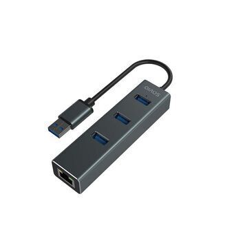 4-Port USB Hub Savio AK-58 Ethernet (RJ-45) Grå