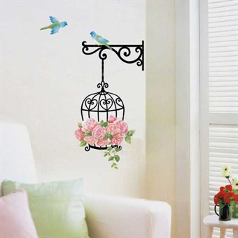 TipTop Wallstickers Vivid Birds and Black Birdcage Pattern