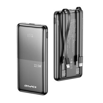 AWEI PowerBank P76K 10000mAh 22,5W sort Digital Display