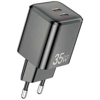 AWEI lad. netv. PD65-EU 35W 2x USB-C sort/black GaN