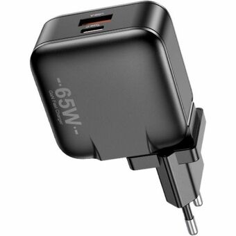 AWEI lader. netværk. PD55-EU 65W USB + USB-C sort/black GaN