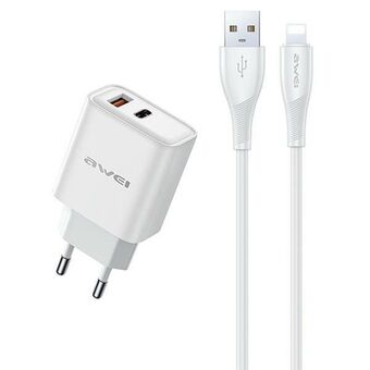 AWEI oplader PD81L-EU 22,5W + USB-kabel + Telefon hvid/hvid GaN