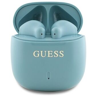 Guess Bluetooth-hovedtelefoner GUTWSJ14ESGQ TWS + dockingstation turkis/turquoise Printed Classic Logo