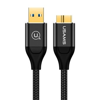 USAMS flettet kabel U19 USB 3.0 micro USB B til ekstern harddisk 2m sort/sort SJ273USB01 (US-SJ273)